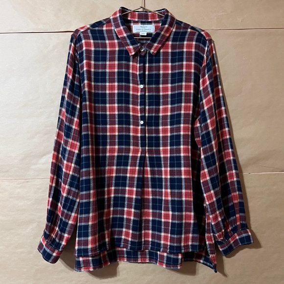 Trovata Birds Of Paradis | Logan Henley Plaid Popover Top Button Blouse Size L - Picture 4 of 10